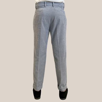 Wide Cord Pleated Cuffed Trousers - Grey