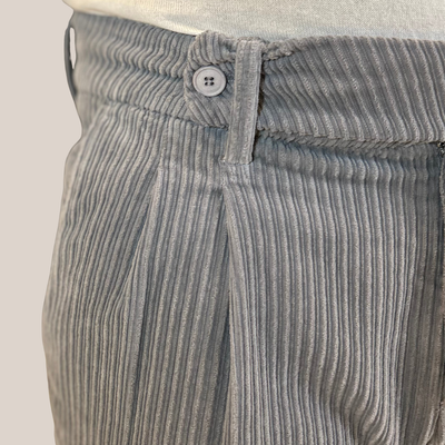 Wide Cord Pleated Cuffed Trousers - Grey