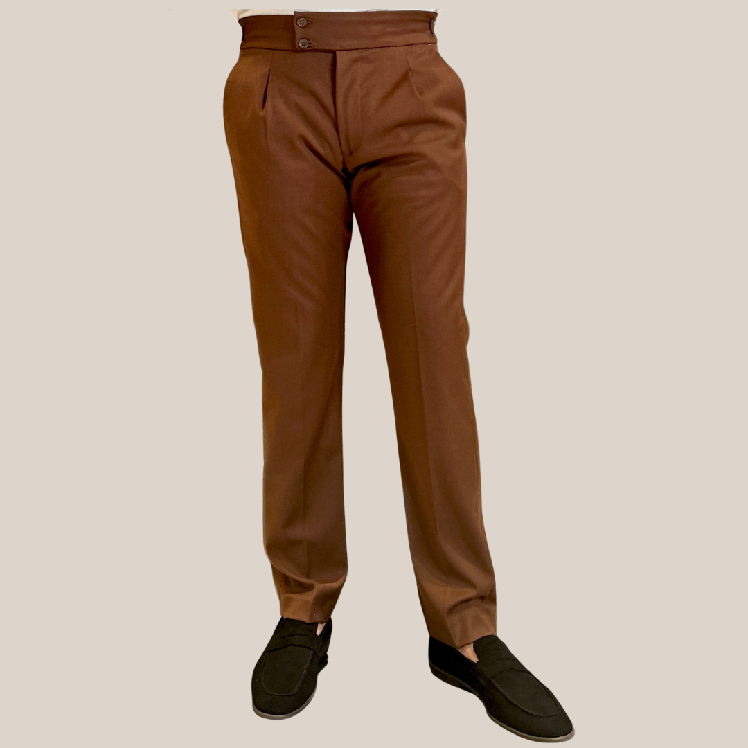Jersey Stretch Wool Pleated Pants - Tobacco
