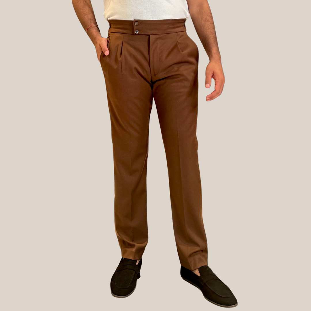 Jersey Stretch Wool Pleated Pants - Tobacco