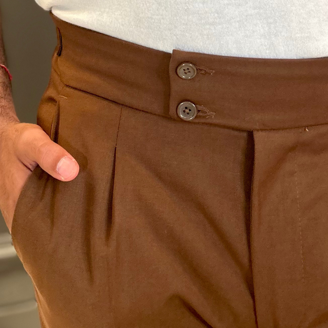 Jersey Stretch Wool Pleated Pants - Tobacco