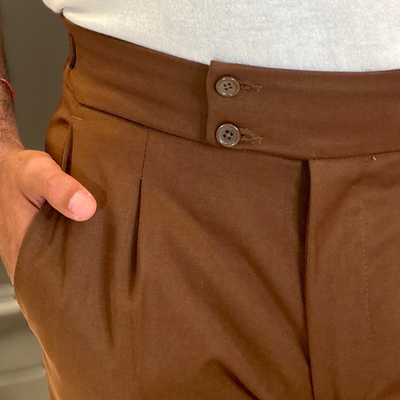Jersey Stretch Wool Pleated Pants - Tobacco