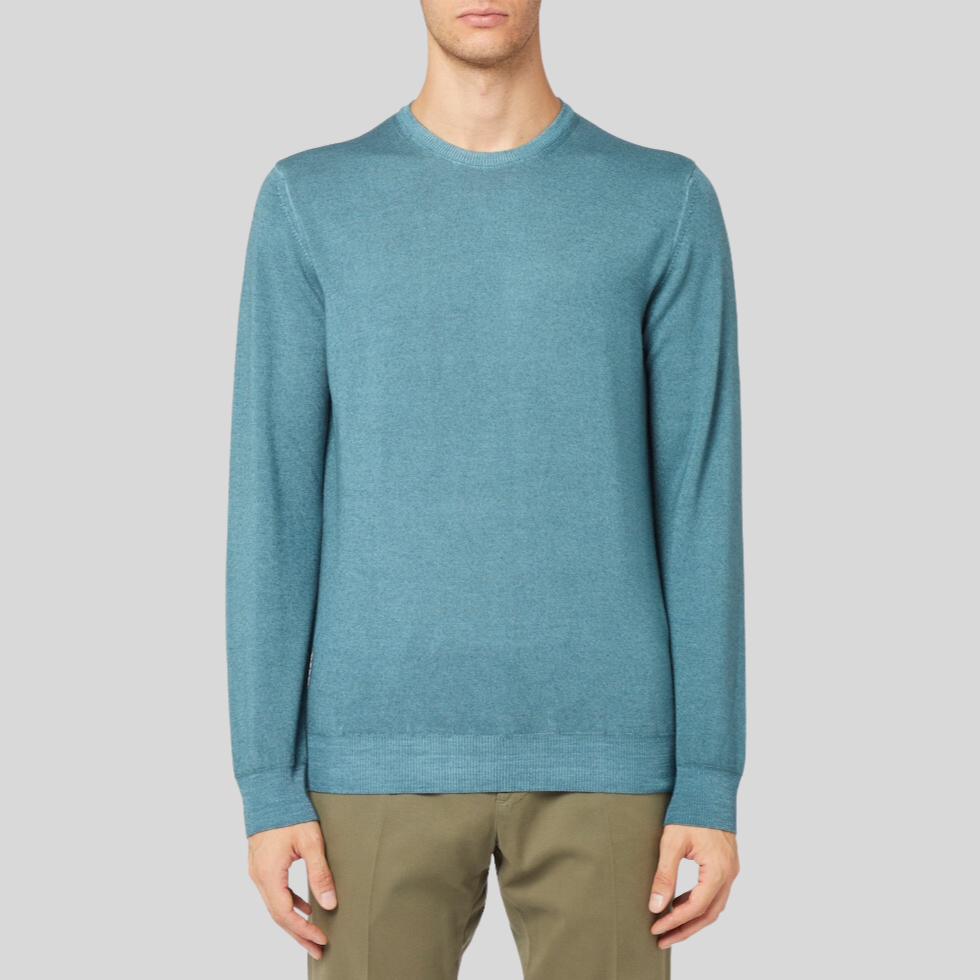 Washed Merino Crew Knit Sweater - Teal