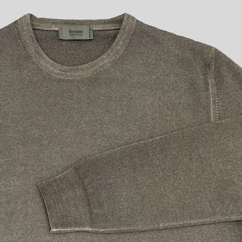 Washed Merino Crew Knit Sweater - Stone