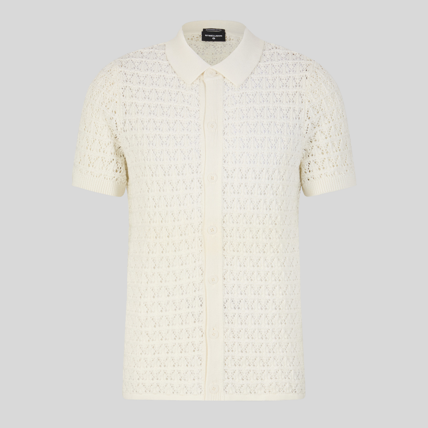 Mesh Knit Pattern Polo Collar Shirt - Cream