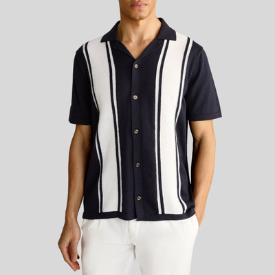 Gotstyle Fashion - Joop! Collar Shirts Contrast Mesh Stripe Knit Shirt - Dark Navy