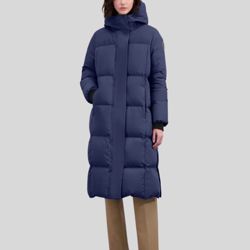 Squares Quilted Long Puffer Jacket - Marine