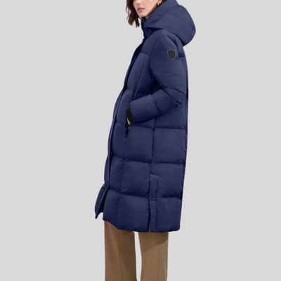 Squares Quilted Long Puffer Jacket - Marine