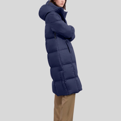 Squares Quilted Long Puffer Jacket - Marine