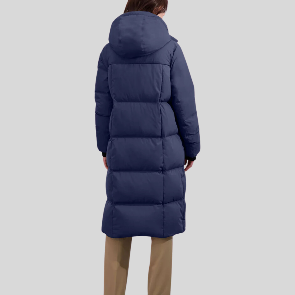 Squares Quilted Long Puffer Jacket - Marine