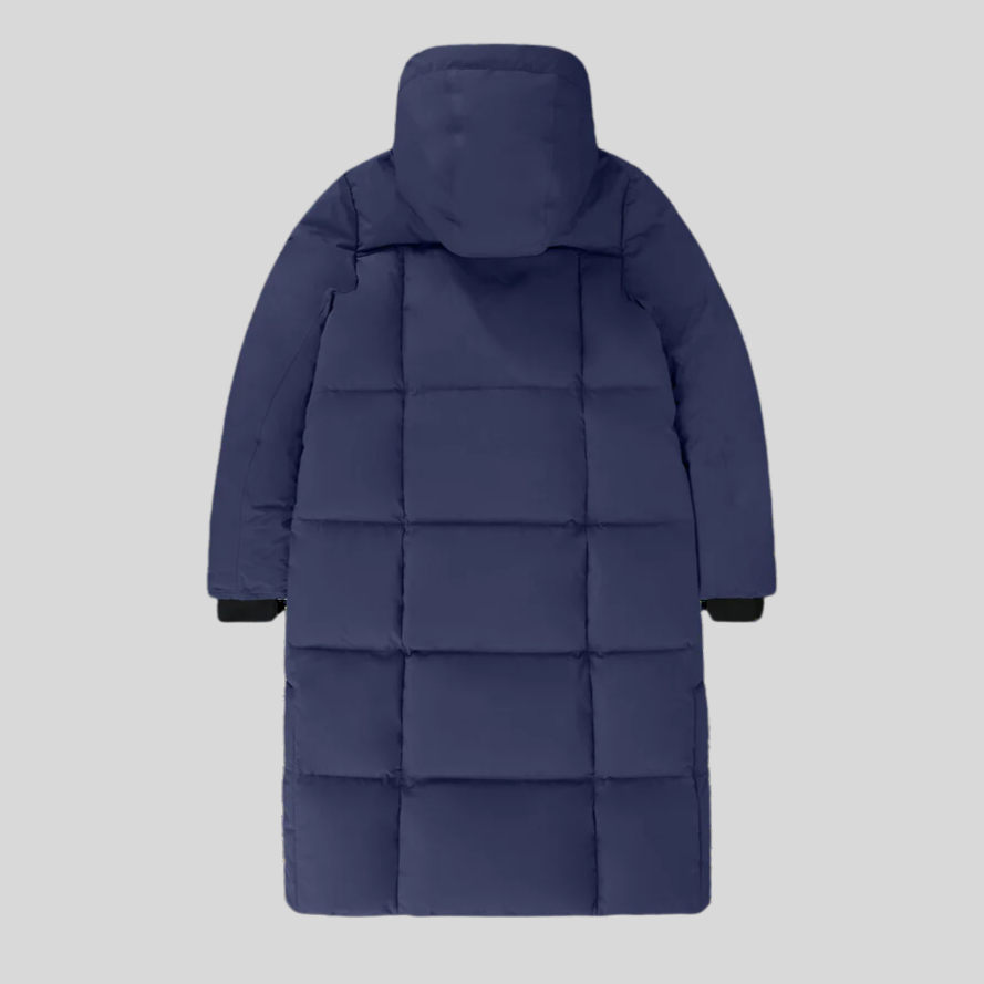 Squares Quilted Long Puffer Jacket - Marine