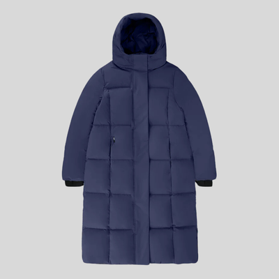 Squares Quilted Long Puffer Jacket - Marine