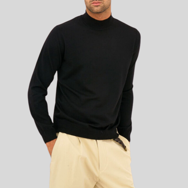 Merino Mock Neck Sweater - Black