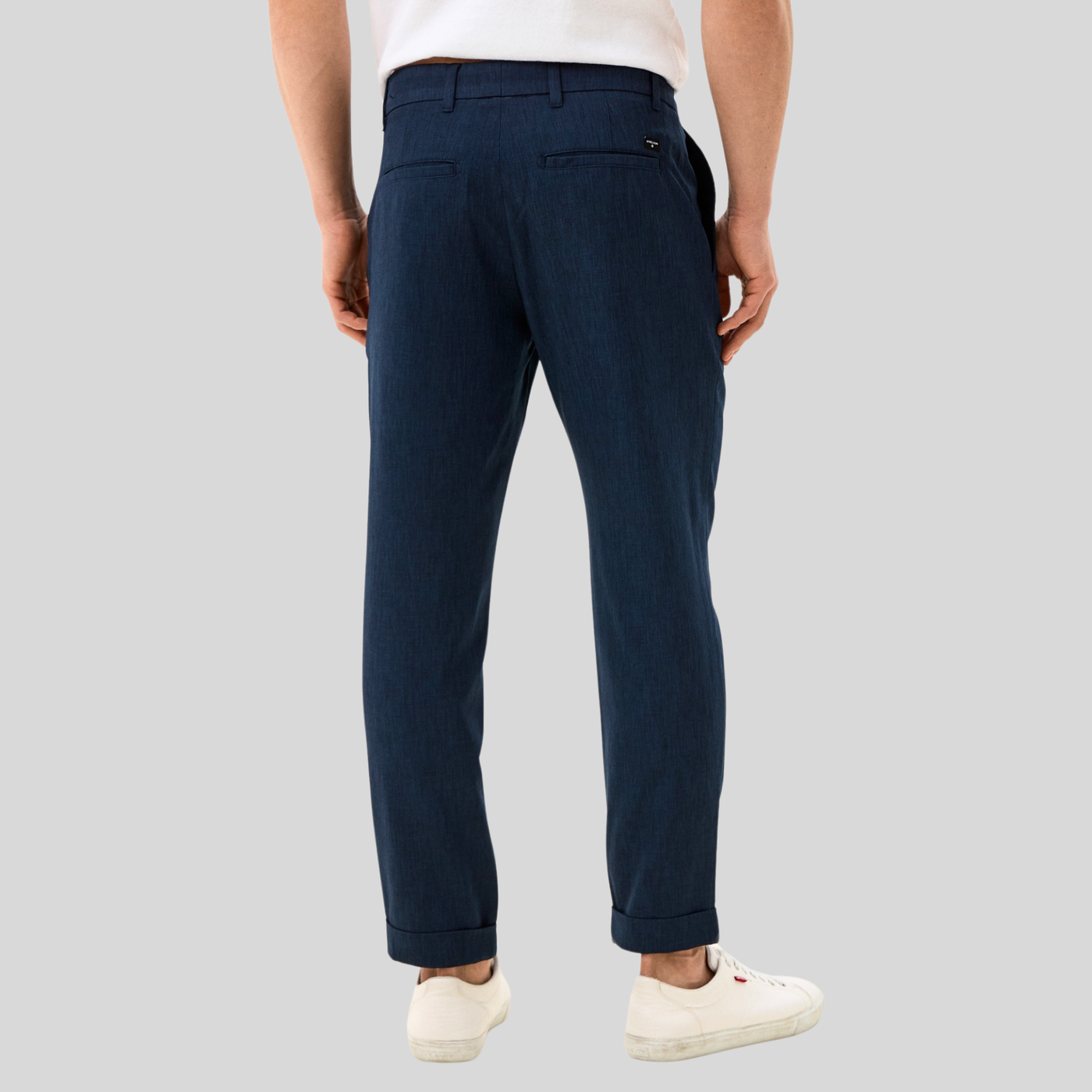 Front Pleat Melange Cuffed Pants - Navy