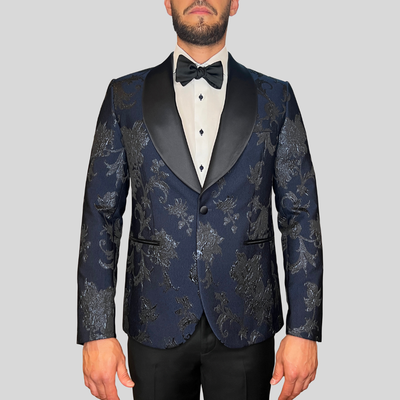 Gotstyle Fashion - Pal Zileri Tuxedo Shawl Collar Embossed Floral Design Tuxedo Jacket - Navy