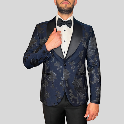 Gotstyle Fashion - Pal Zileri Tuxedo Shawl Collar Embossed Floral Design Tuxedo Jacket - Navy