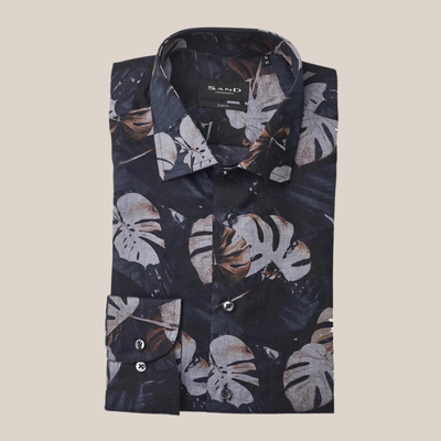Gotstyle Fashion - Sand Collar Shirts Cotton/Linen Forest Leaves Print Shirt - Navy