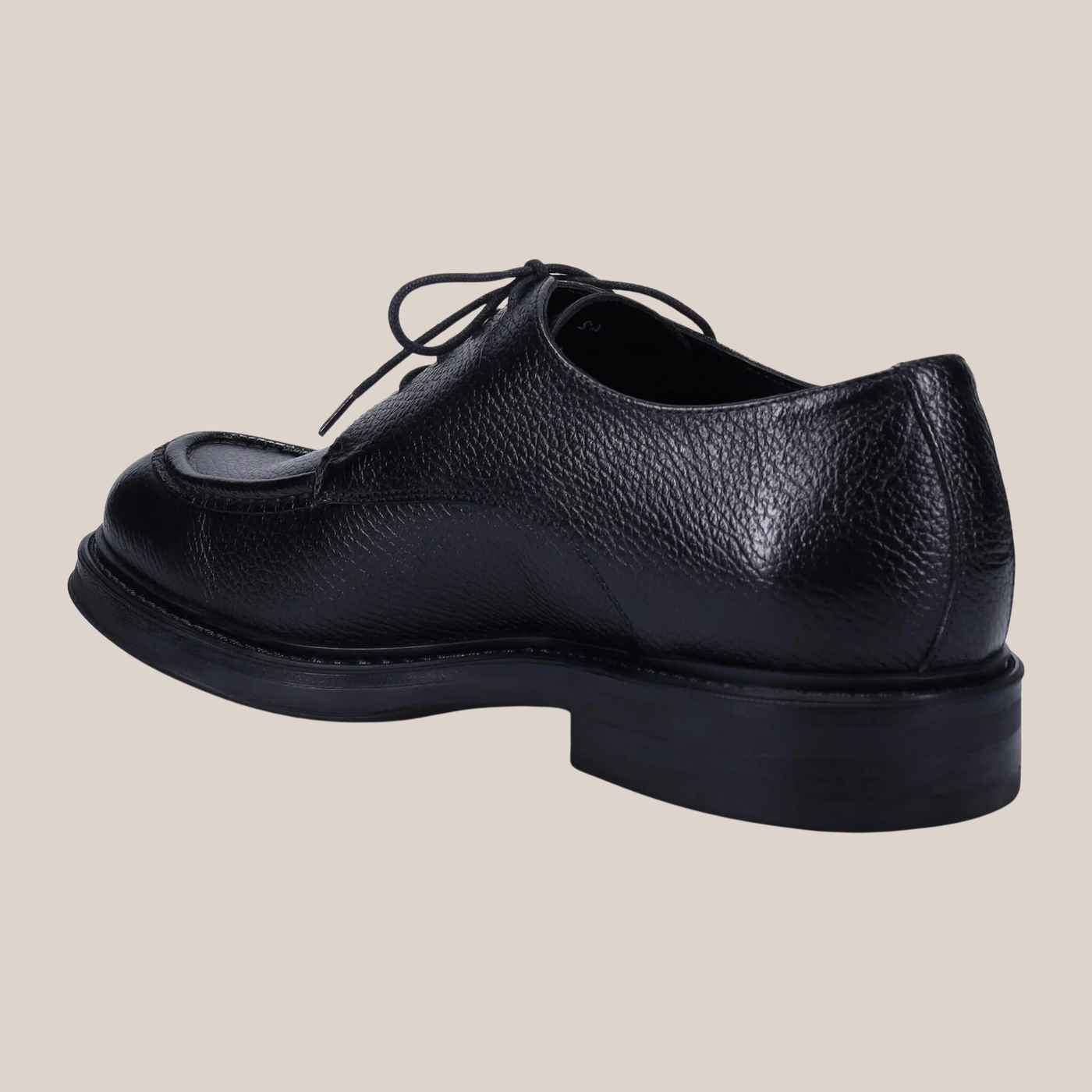 Tumbled Calf Leather Derby Shoe - Black