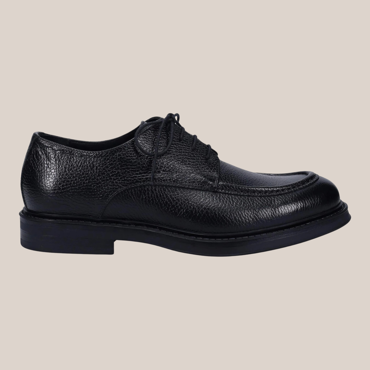 Tumbled Calf Leather Derby Shoe - Black