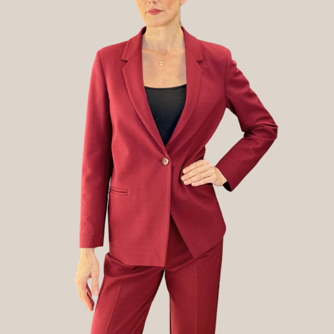 Jersey Blazer Jetted Pockets - Burgundy