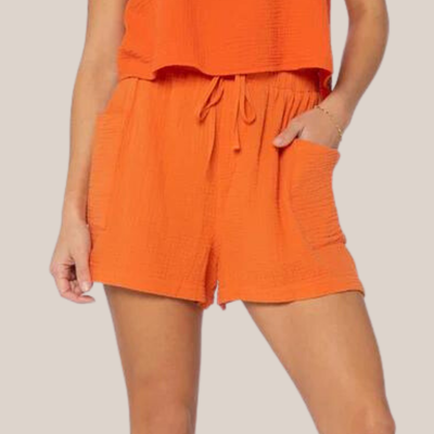 Gotstyle Fashion - Velvet Heart Shorts Textured Elastic Waist Shorts - Orange
