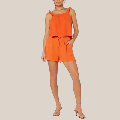 Gotstyle Fashion - Velvet Heart Shorts Textured Elastic Waist Shorts - Orange