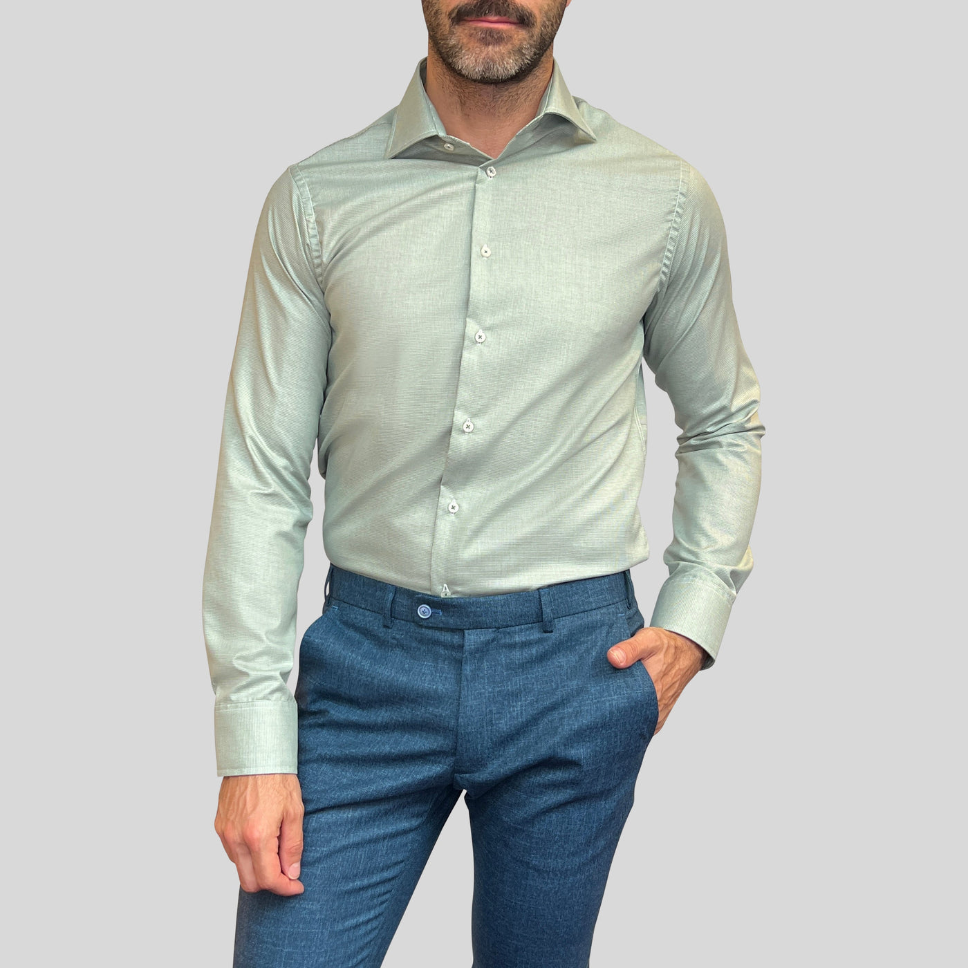 Gotstyle Fashion - Oscar Of Sweden Collar Shirts Micro Squares Shirt - Green