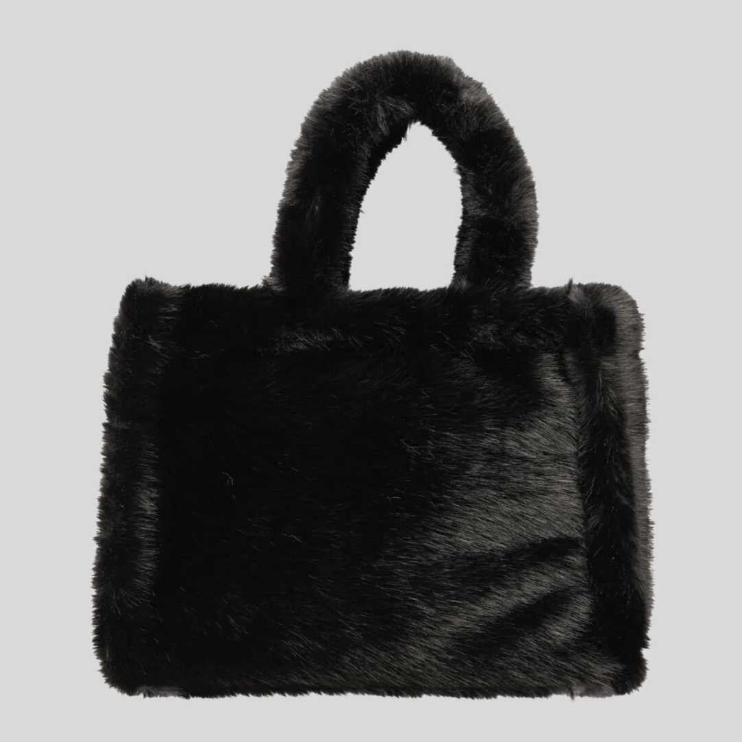 Faux Fur Oversized Tote - Black