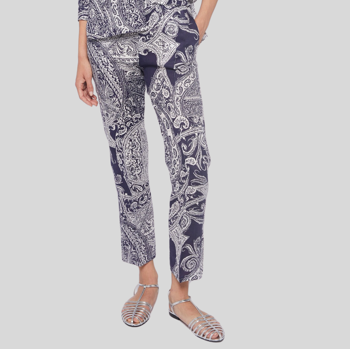 Gotstyle Fashion - Vilagallo Pants Paisley Print Linen Pants - Navy
