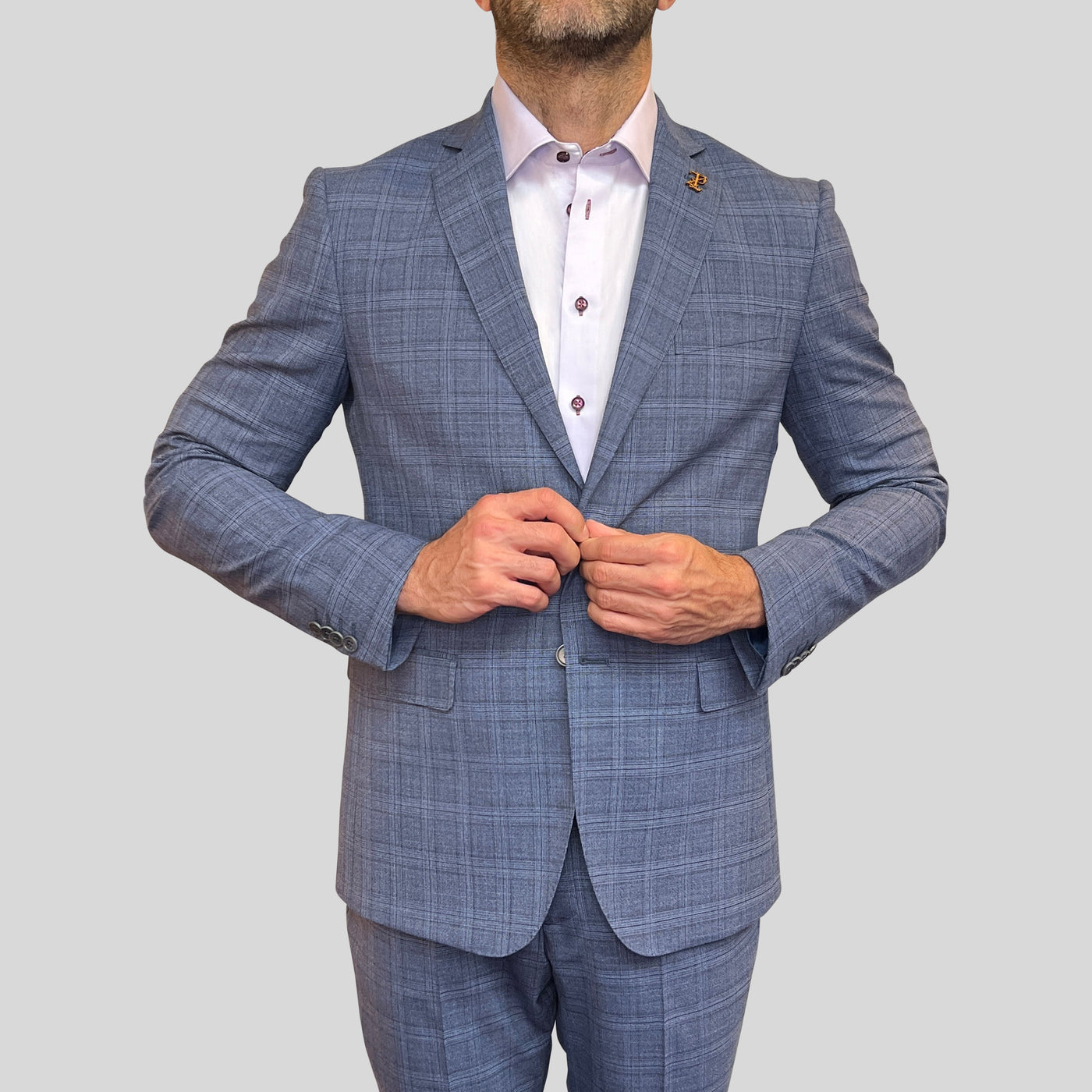 Gotstyle Fashion - Pal Zileri Suits Plaid Check Wool Blend Suit - Blue