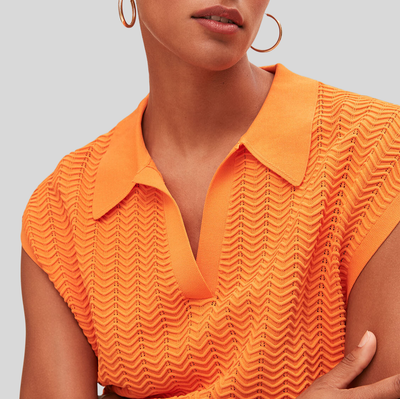 Gotstyle Fashion - Suncoo Polos Textured Zig-Zag Sleeveless V-Neck Polo - Orange