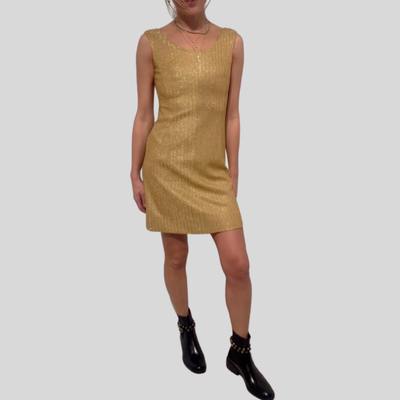 Gotstyle Fashion - Papamkt Papamkt "Bond Girl" Structured Wide Strap 60s Shift Dress - Gold