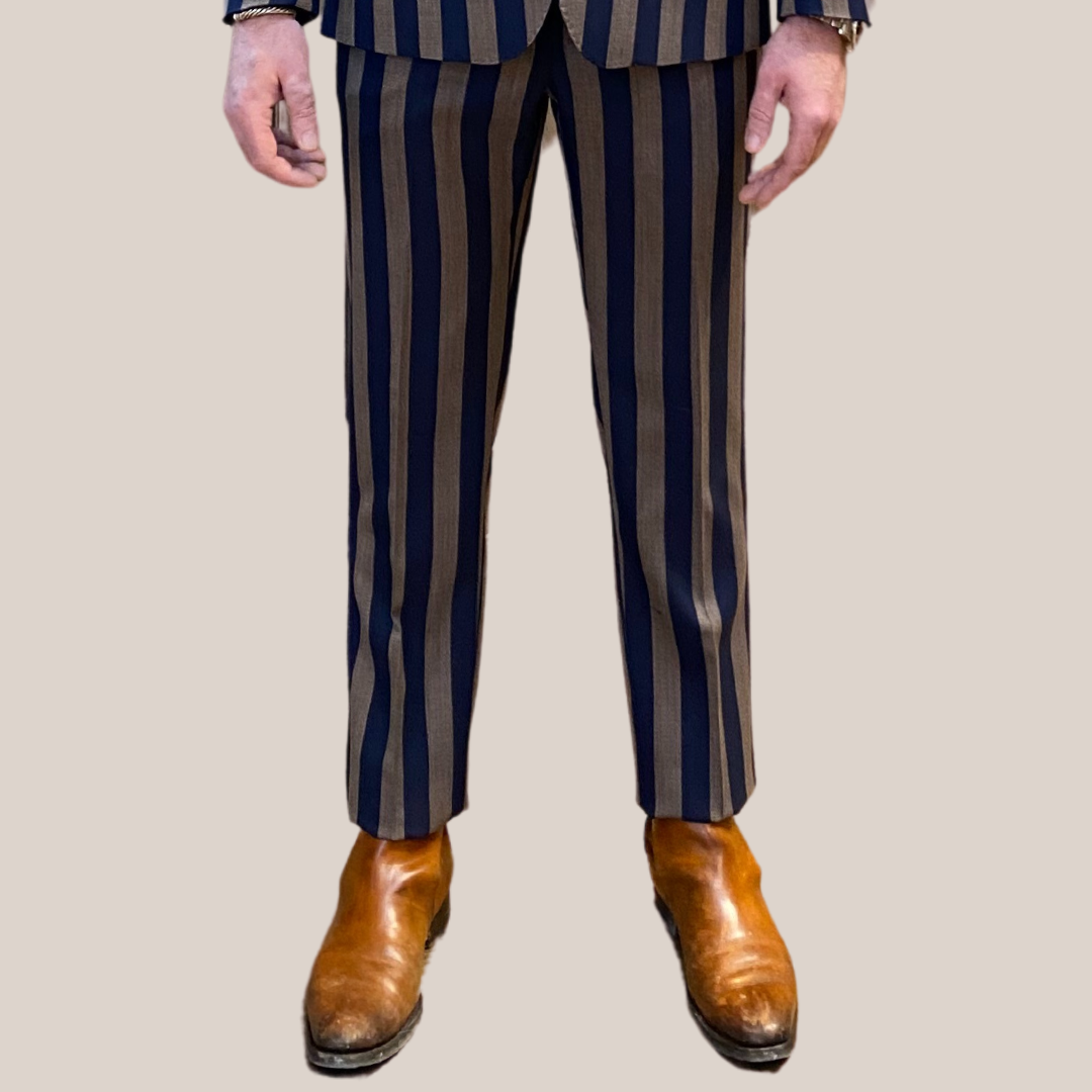 Gotstyle Fashion - PieroGabrieli Suits Broad Stripes Pick Stitching Suit - Navy/Tan