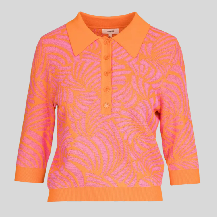Gotstyle Fashion - Suncoo Polos 3/4 Sleeve Pattern Knit Polo - Orange