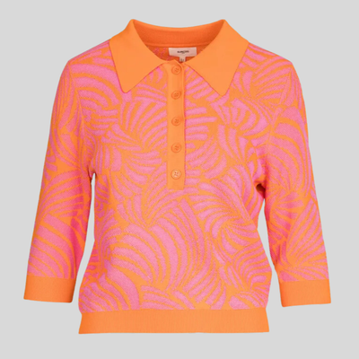 Gotstyle Fashion - Suncoo Polos 3/4 Sleeve Pattern Knit Polo - Orange