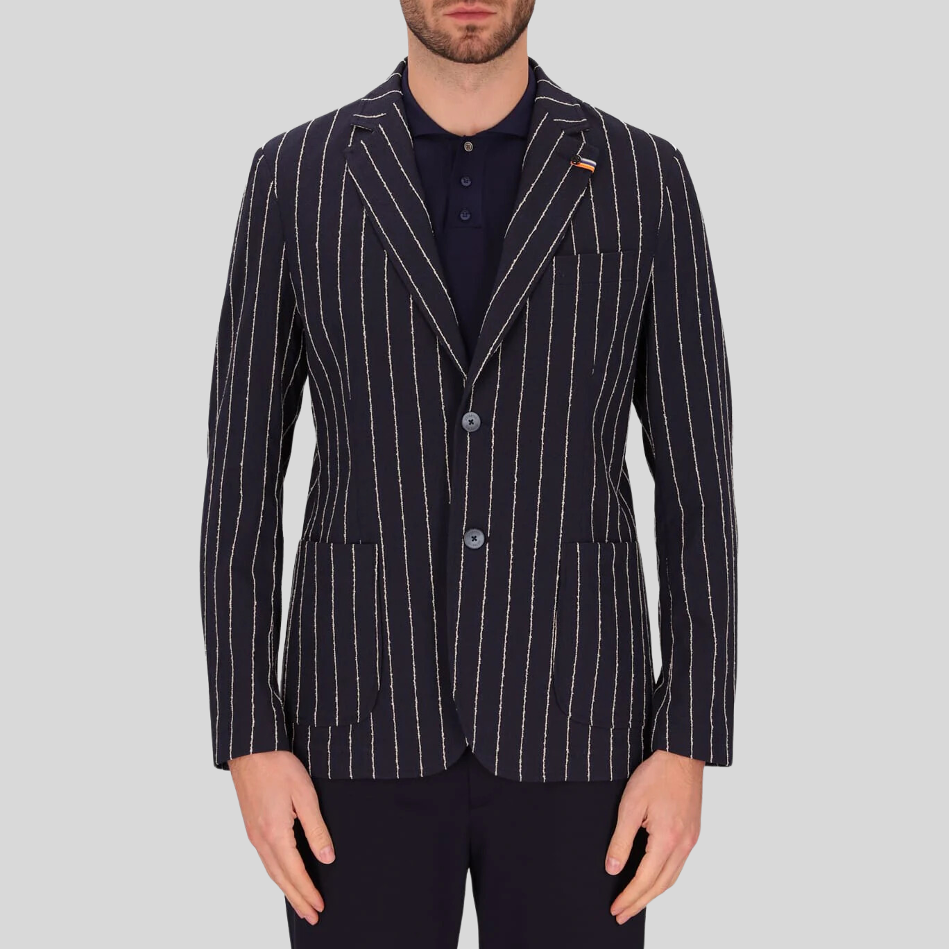 Gotstyle Fashion - Distretto12 Suits Pinstripe Patch Pocket Jersey Blazer - Dark Blue