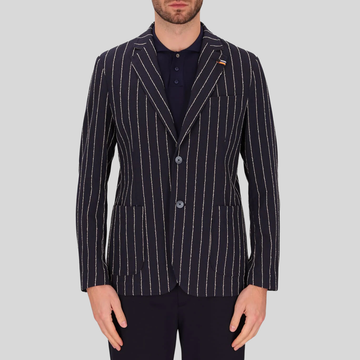 Pinstripe Patch Pocket Jersey Blazer - Dark Blue