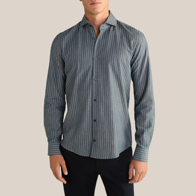 Pinstripe Spread Collar Dress Shirt - Blue