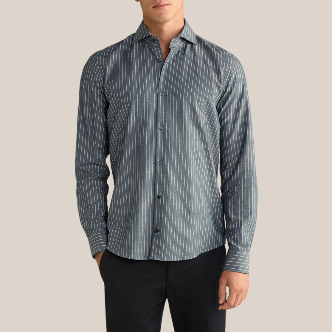 Pinstripe Spread Collar Dress Shirt - Blue