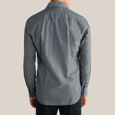 Pinstripe Spread Collar Dress Shirt - Blue