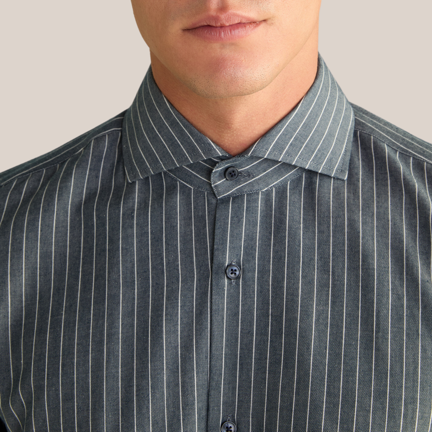 Pinstripe Spread Collar Dress Shirt - Blue