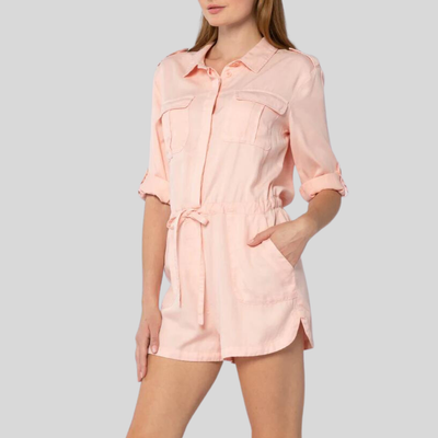 Gotstyle Fashion - Velvet Heart Jumpsuits Roll-Tab Sleeves Flap Pocket Romper - Pink