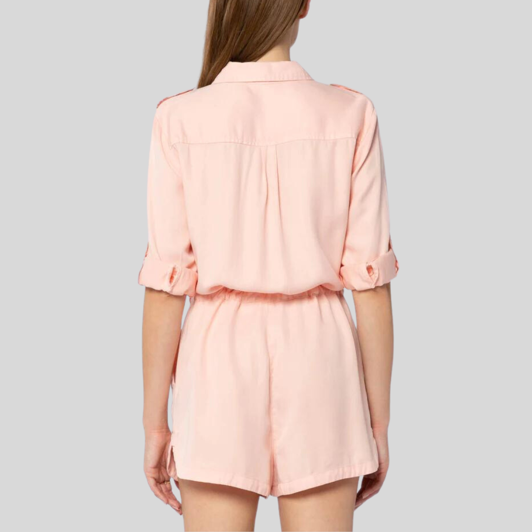 Gotstyle Fashion - Velvet Heart Jumpsuits Roll-Tab Sleeves Flap Pocket Romper - Pink