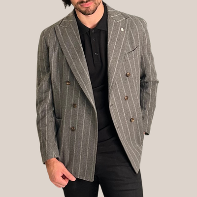 Stripe Patch Pocket Flannel Blazer - Grey