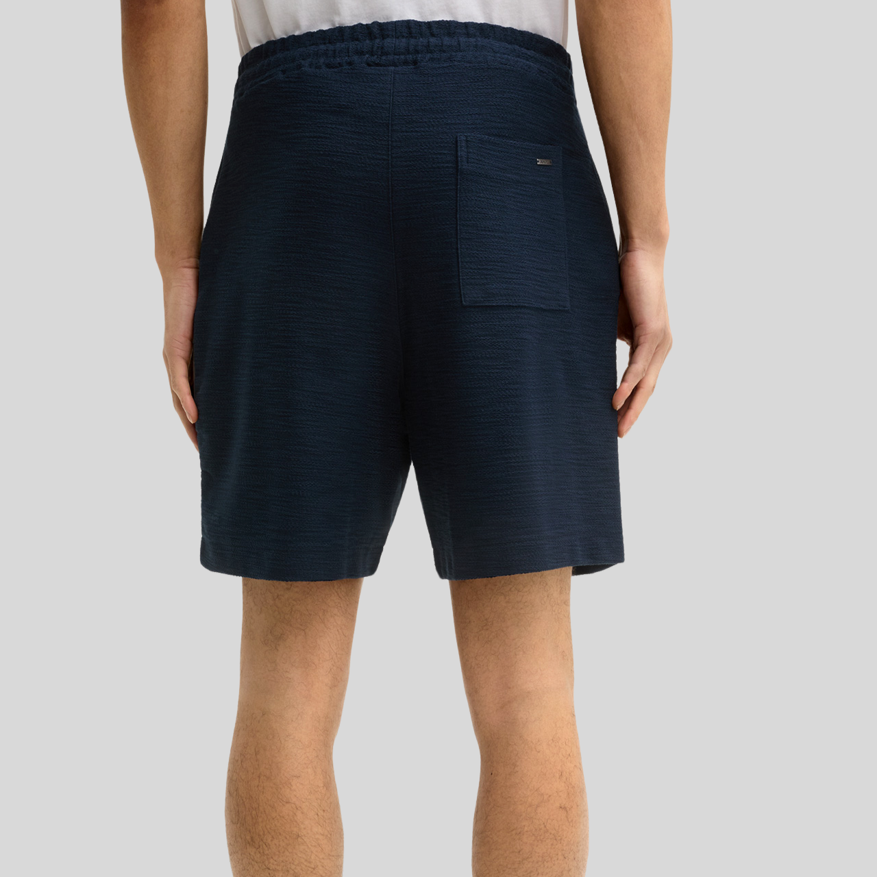 Textured Elastic Waistband Shorts - Navy