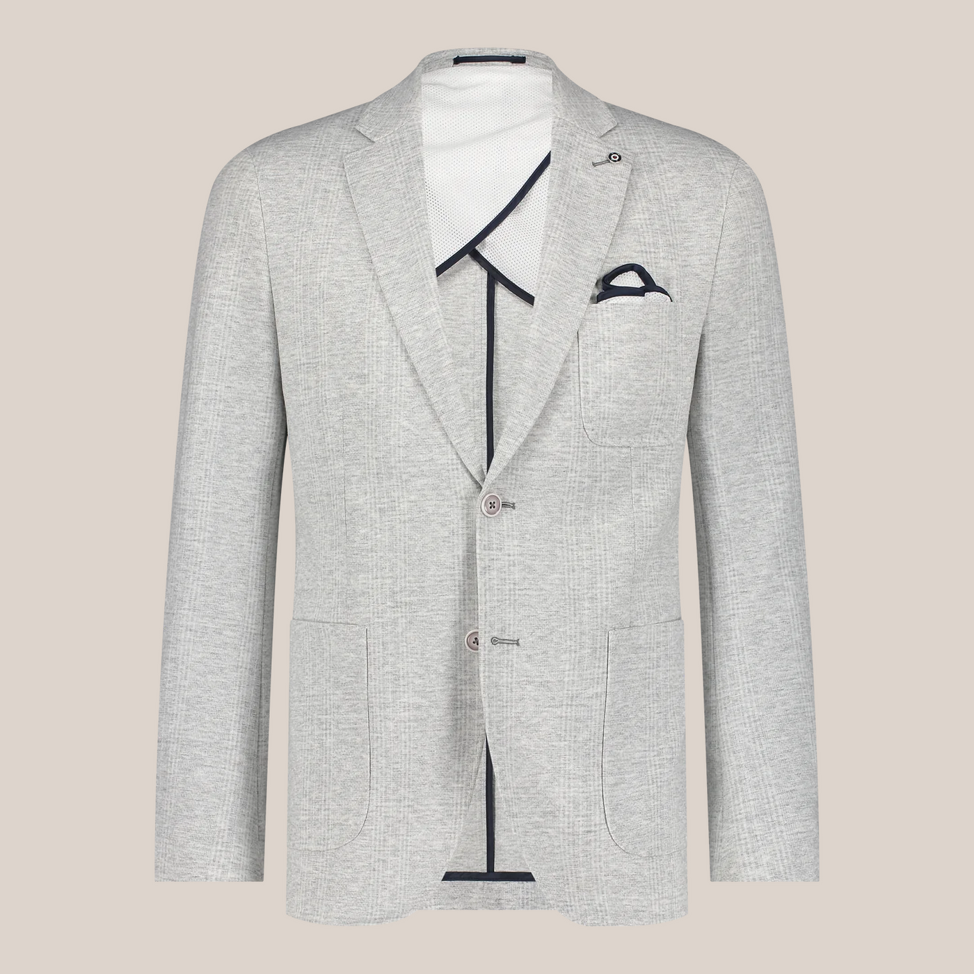 Tonal Glen Plaid Patch Pocket Jersey Blazer - Light Grey