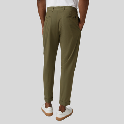 Front Pleated Cuffed Stretch Pants - Olive