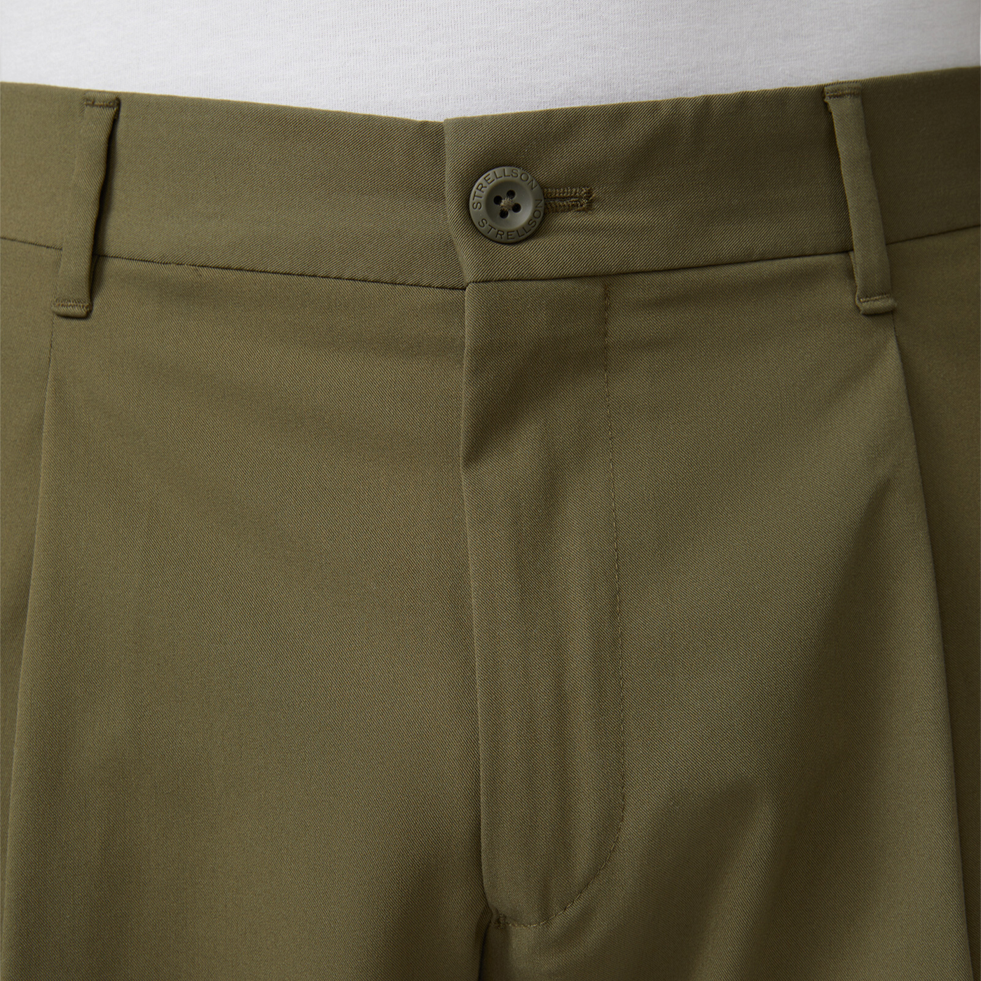 Front Pleated Cuffed Stretch Pants - Olive