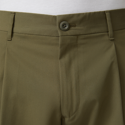 Front Pleated Cuffed Stretch Pants - Olive