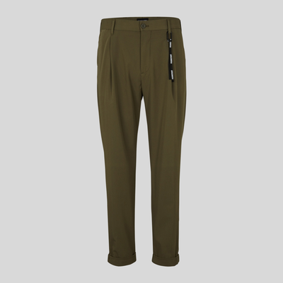 Front Pleated Cuffed Stretch Pants - Olive